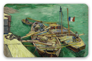 Vincent van Gogh: Nábřeží s muži vykládajícími čluny s pískem (1888) - samolepka na kartu